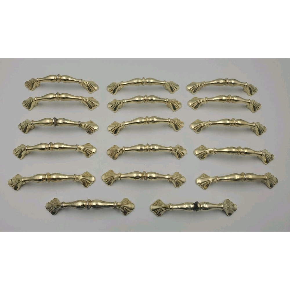 17 Vtg French Provincial Gold Brass Drawer Pulls Dresser Cabinet Handles 3" C-C